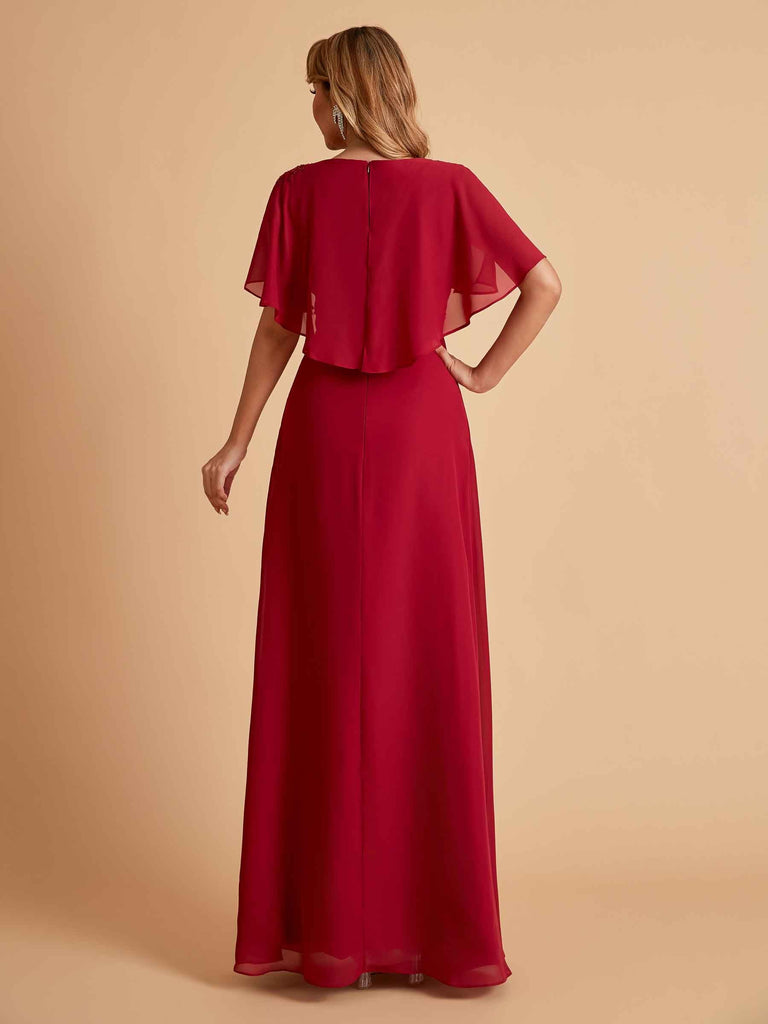 Robes de mère de la mariée en mousseline de soie manches mi-longues et bijoux