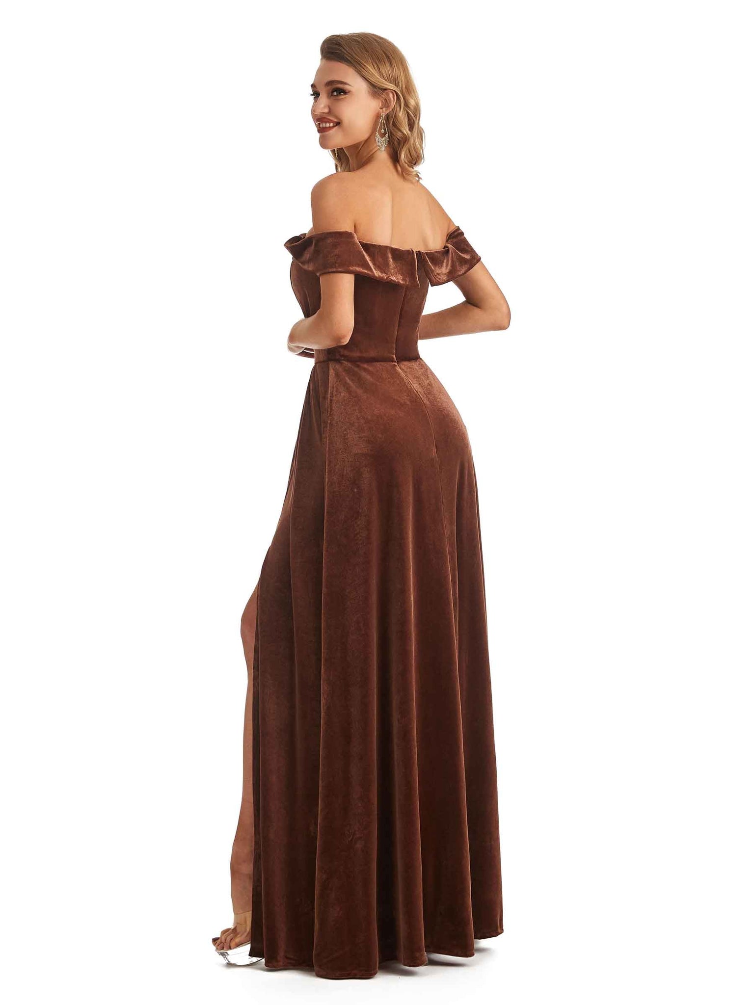 Robes de demoiselle d'honneur longues en velours sirène élégante à épaules dénudées
