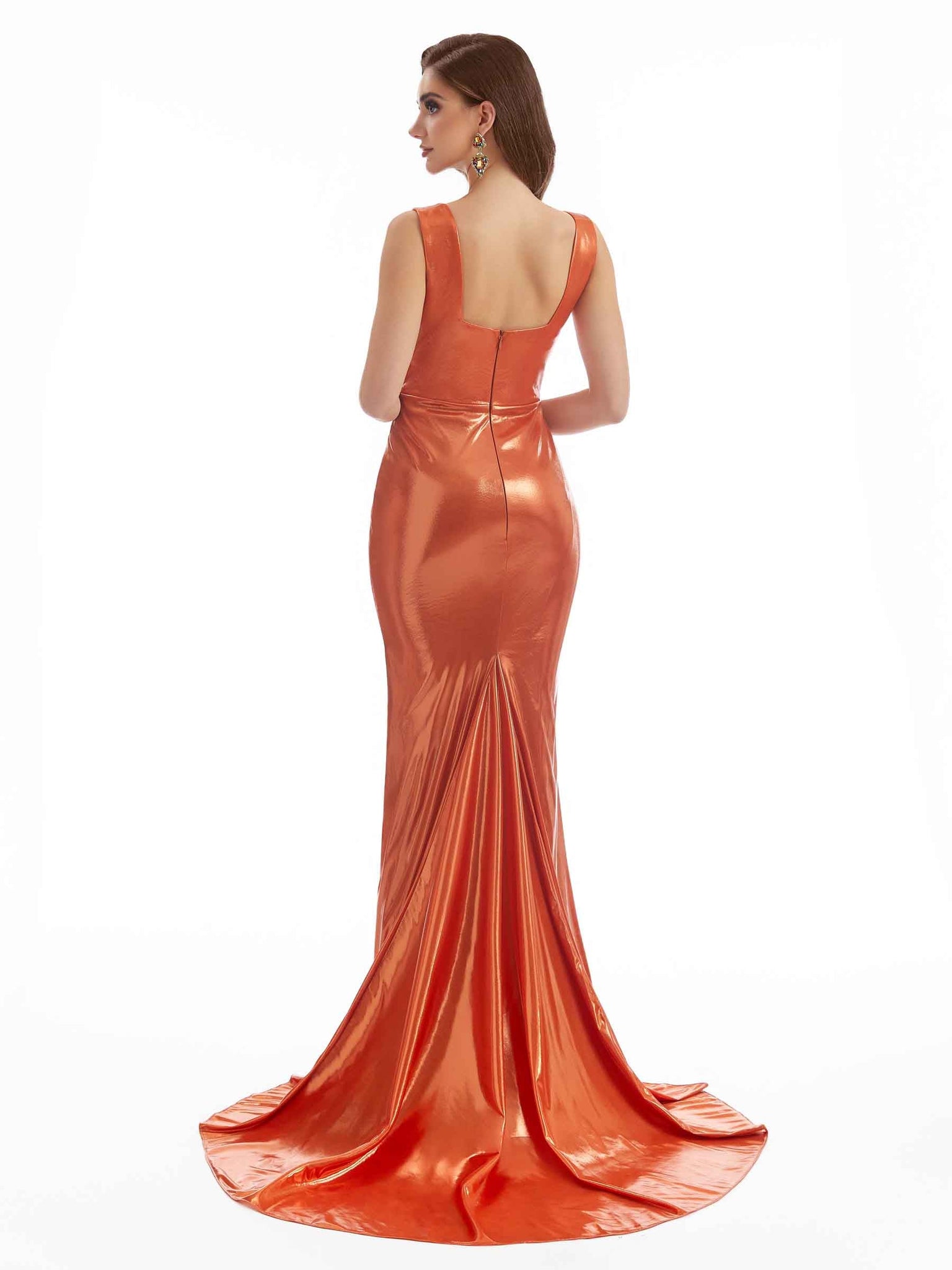 Robe longue métallique sexy à décolleté carré sirène
