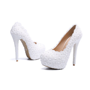 New wedding shoes, lace high heel wedding shoes for women, stiletto heels, large size platform shoes for women