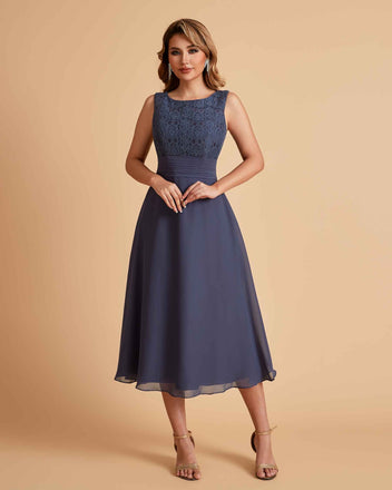 A-ligne sans manches Robe de mère de la mariée élégante longueur thé
