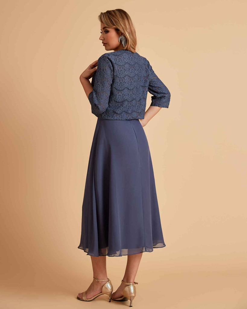 A-ligne sans manches Robe de mère de la mariée élégante longueur thé