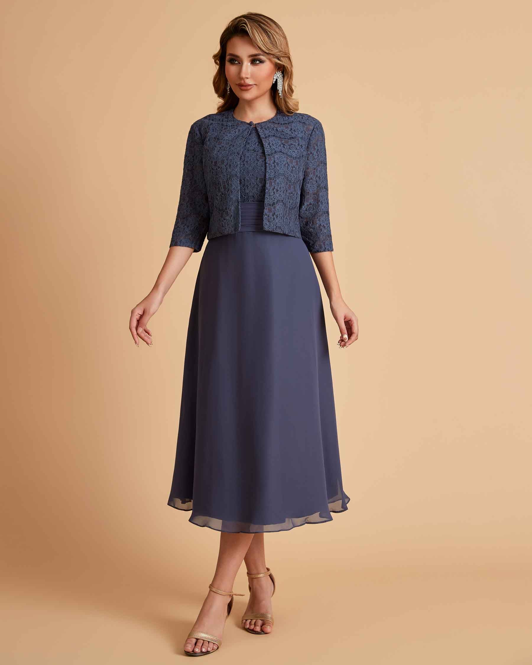 A-ligne sans manches Robe de mère de la mariée élégante longueur thé