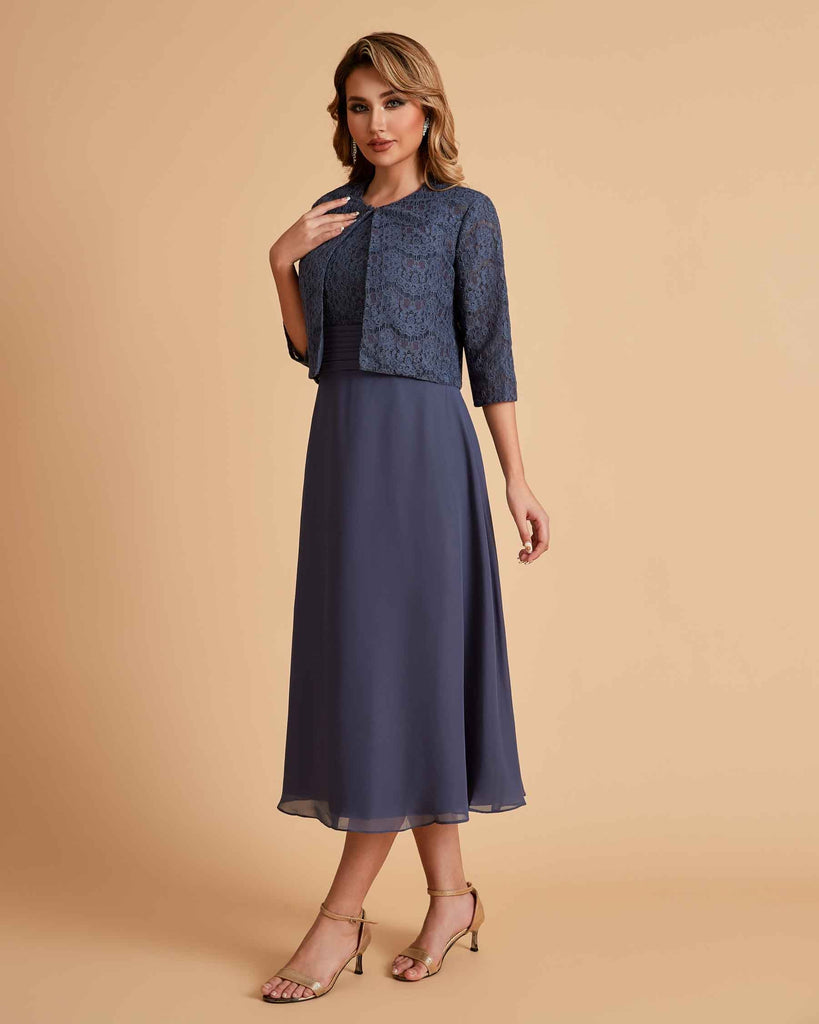 A-ligne sans manches Robe de mère de la mariée élégante longueur thé