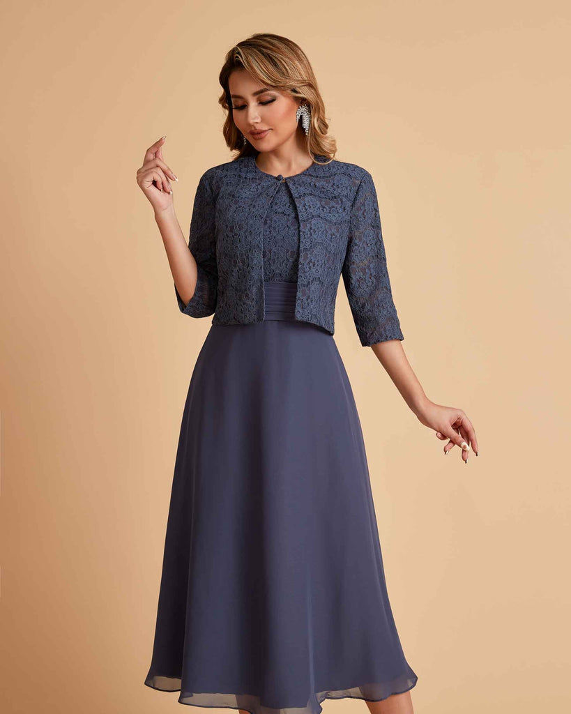 A-ligne sans manches Robe de mère de la mariée élégante longueur thé