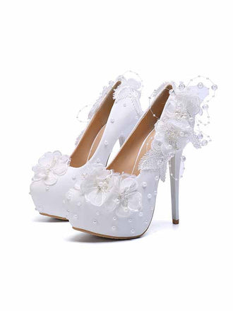 Wedding Shoes Lace Flower Pearl Women's High Heels Stiletto Heels Large Size Water Platform Shoes Women's Shoes