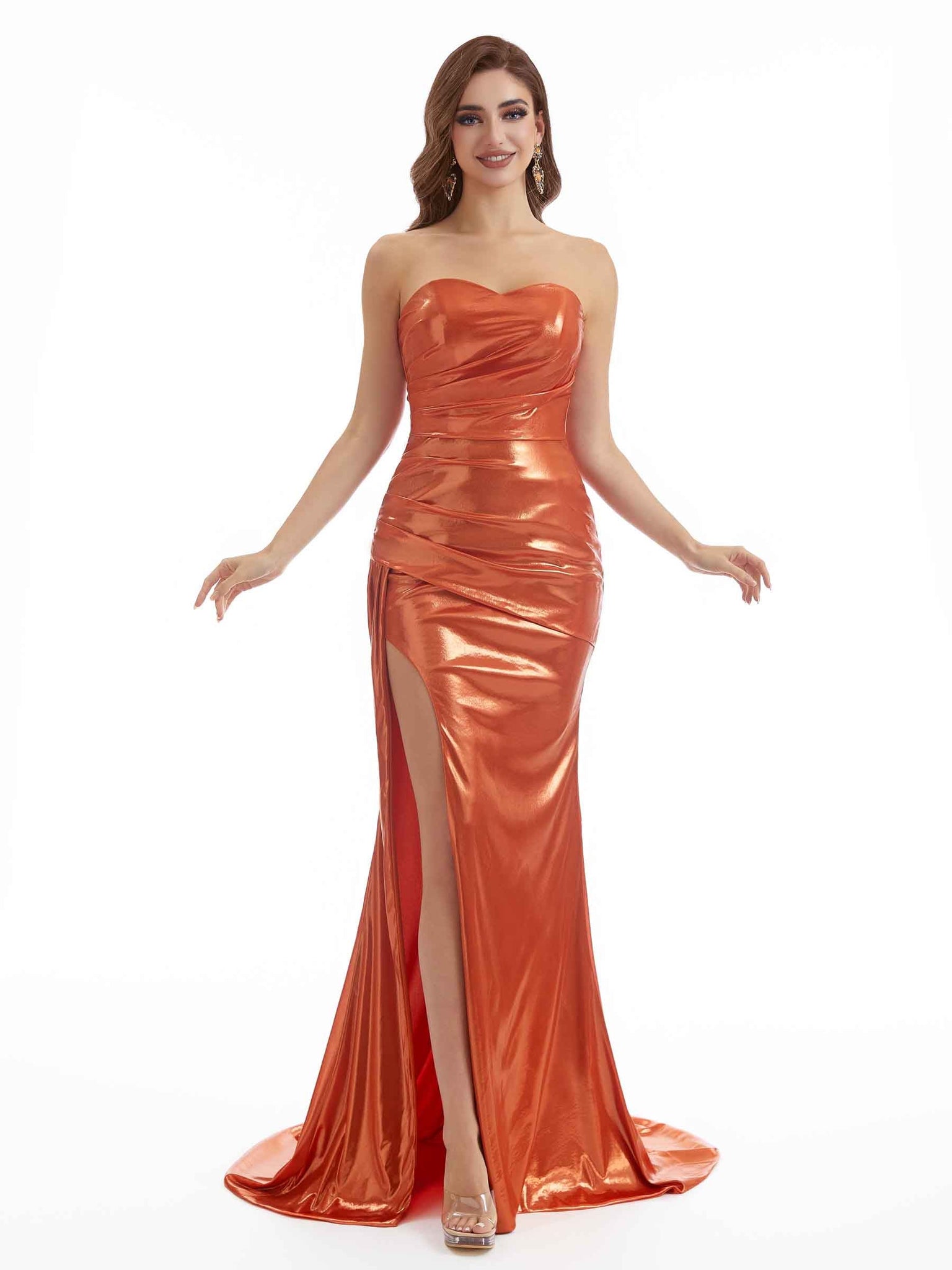 Robe longue plissée sexy sans bretelles avec paillettes métalliques liquides pour femmes