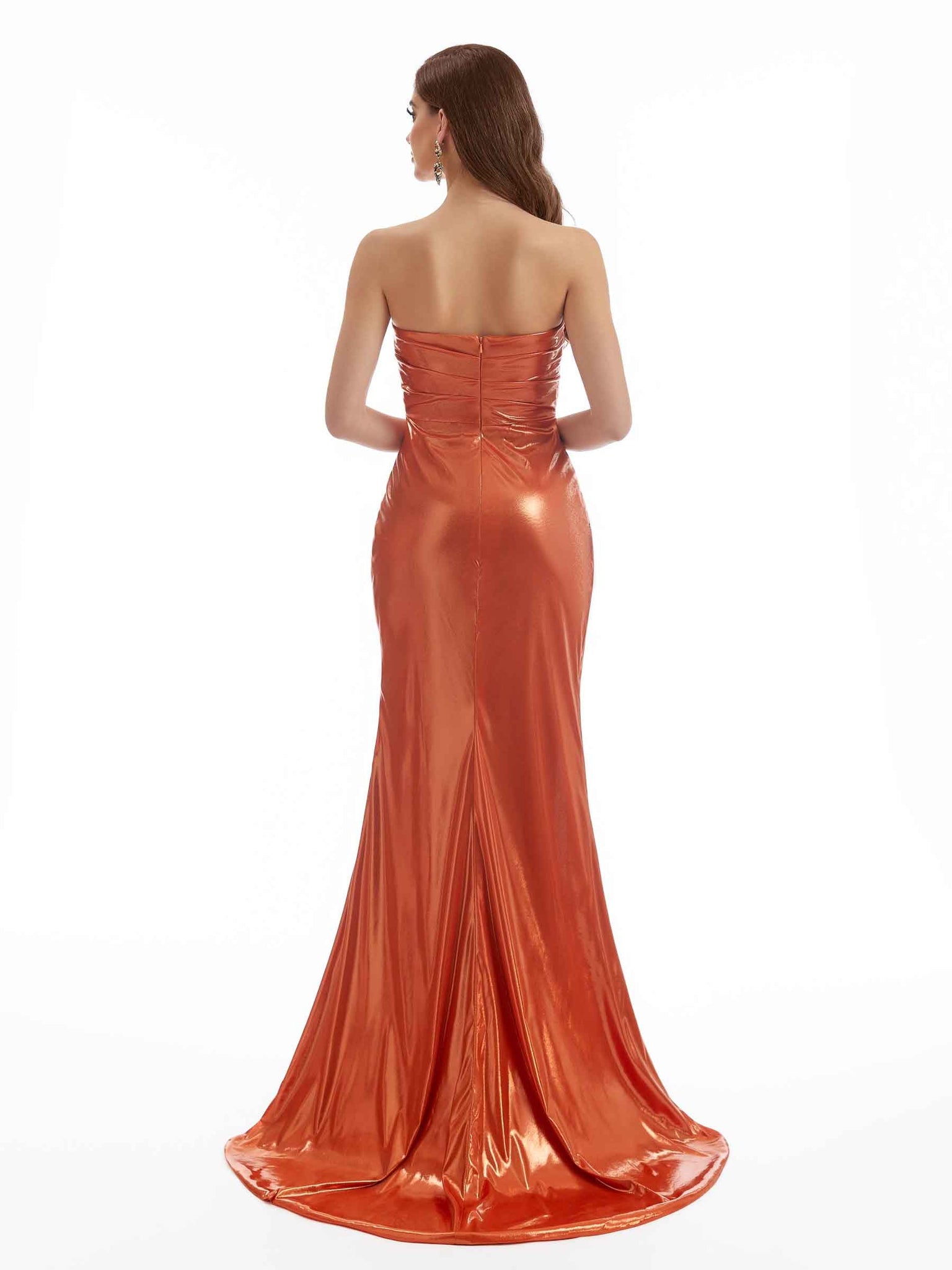 Robe longue plissée sexy sans bretelles avec paillettes métalliques liquides pour femmes