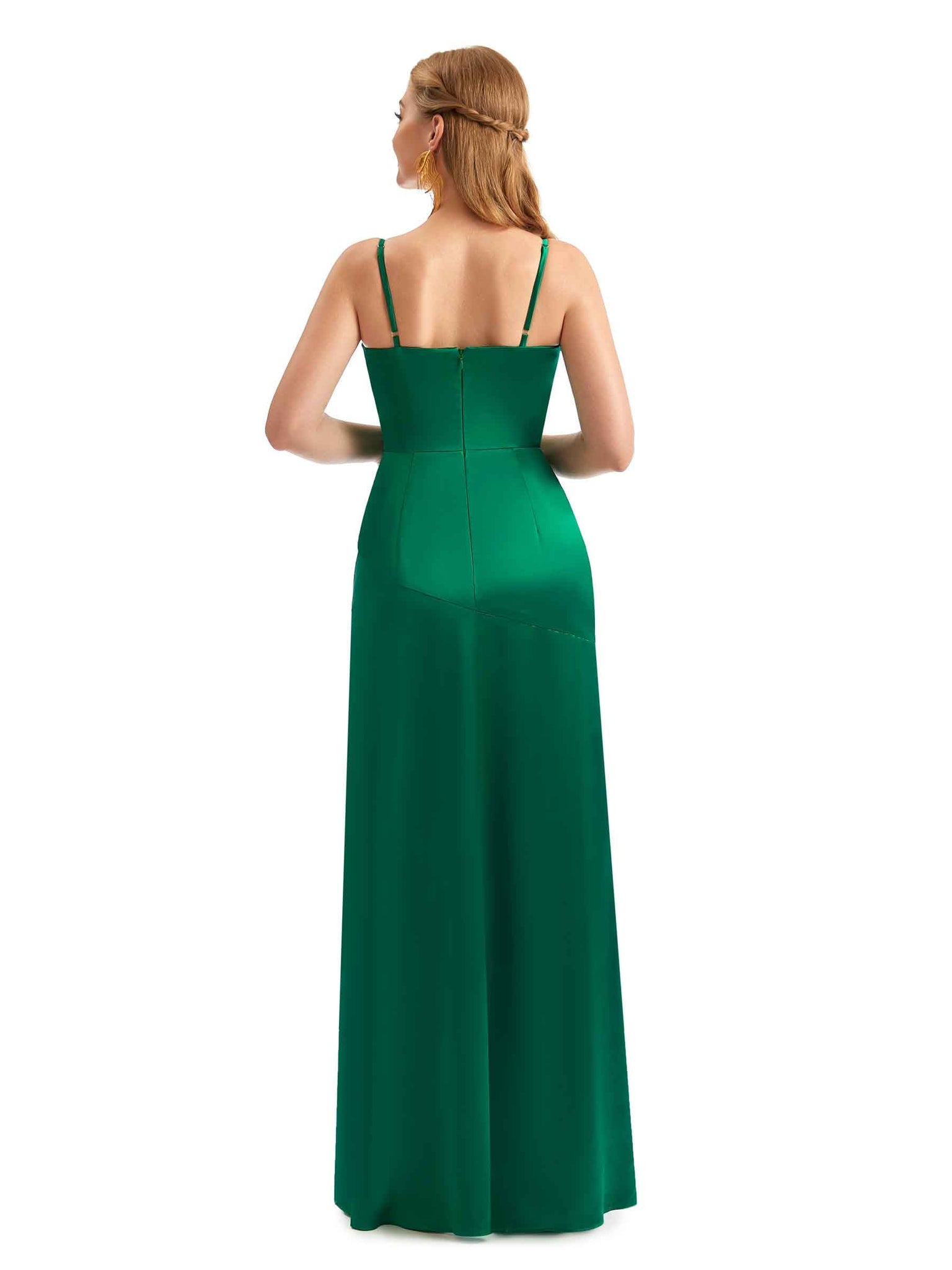 Robe de demoiselle d'honneur longue à col en V et à bretelles spaghetti fendues robe invitée mariage