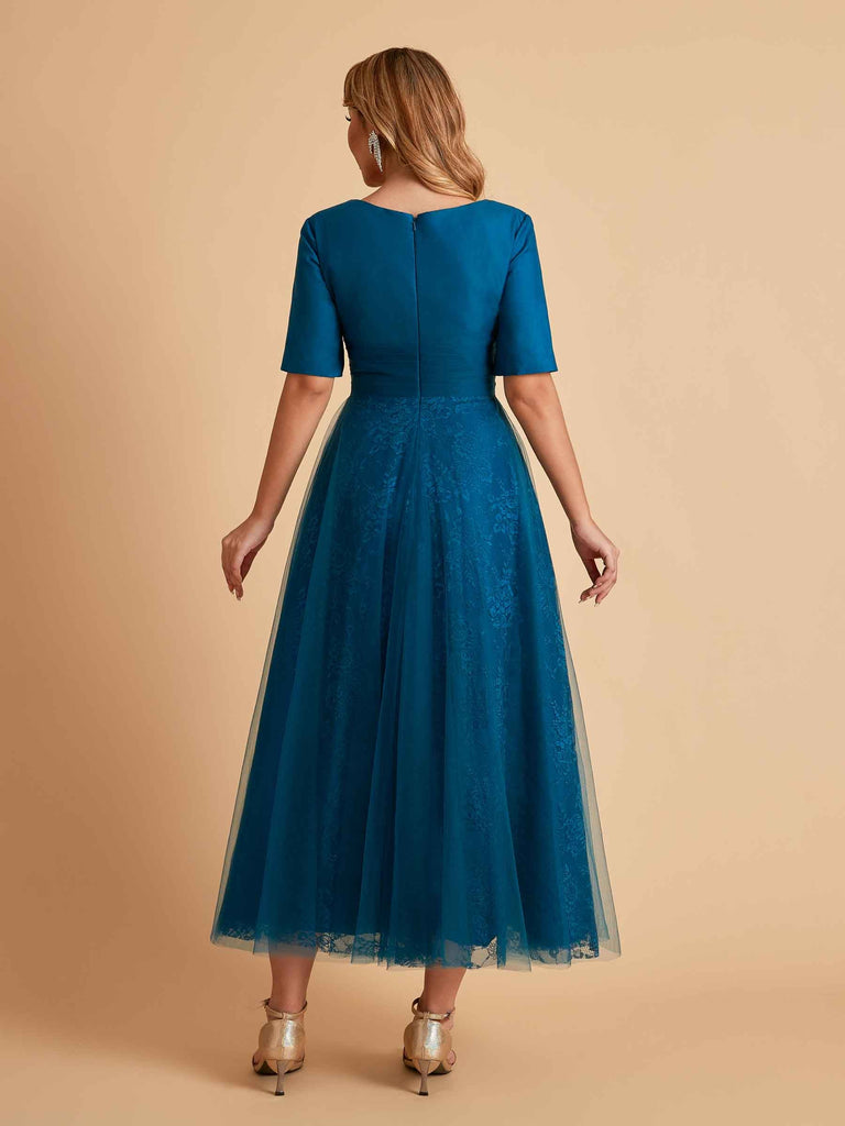 Robes de mère de la mariée élégantes manches mi-longues et col en V