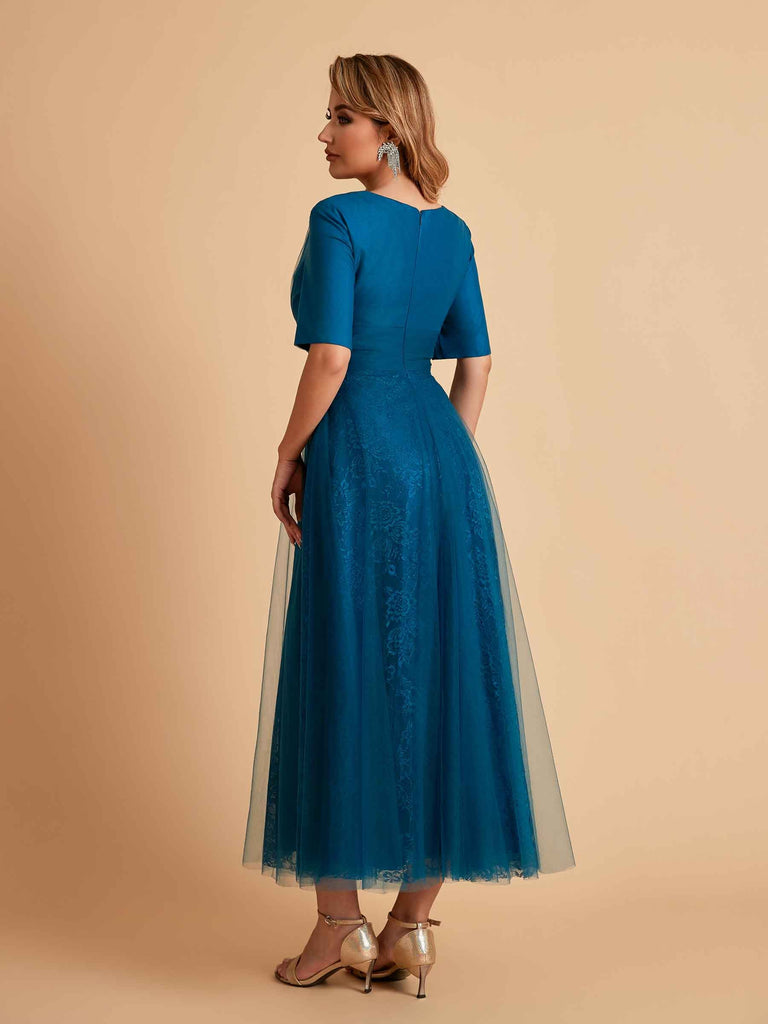 Robes de mère de la mariée élégantes manches mi-longues et col en V