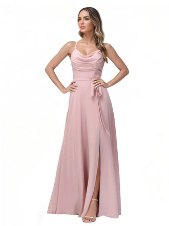 Maxi Robe Sexy en Mousseline Spaghetti Bretelle à Col Bénitier
