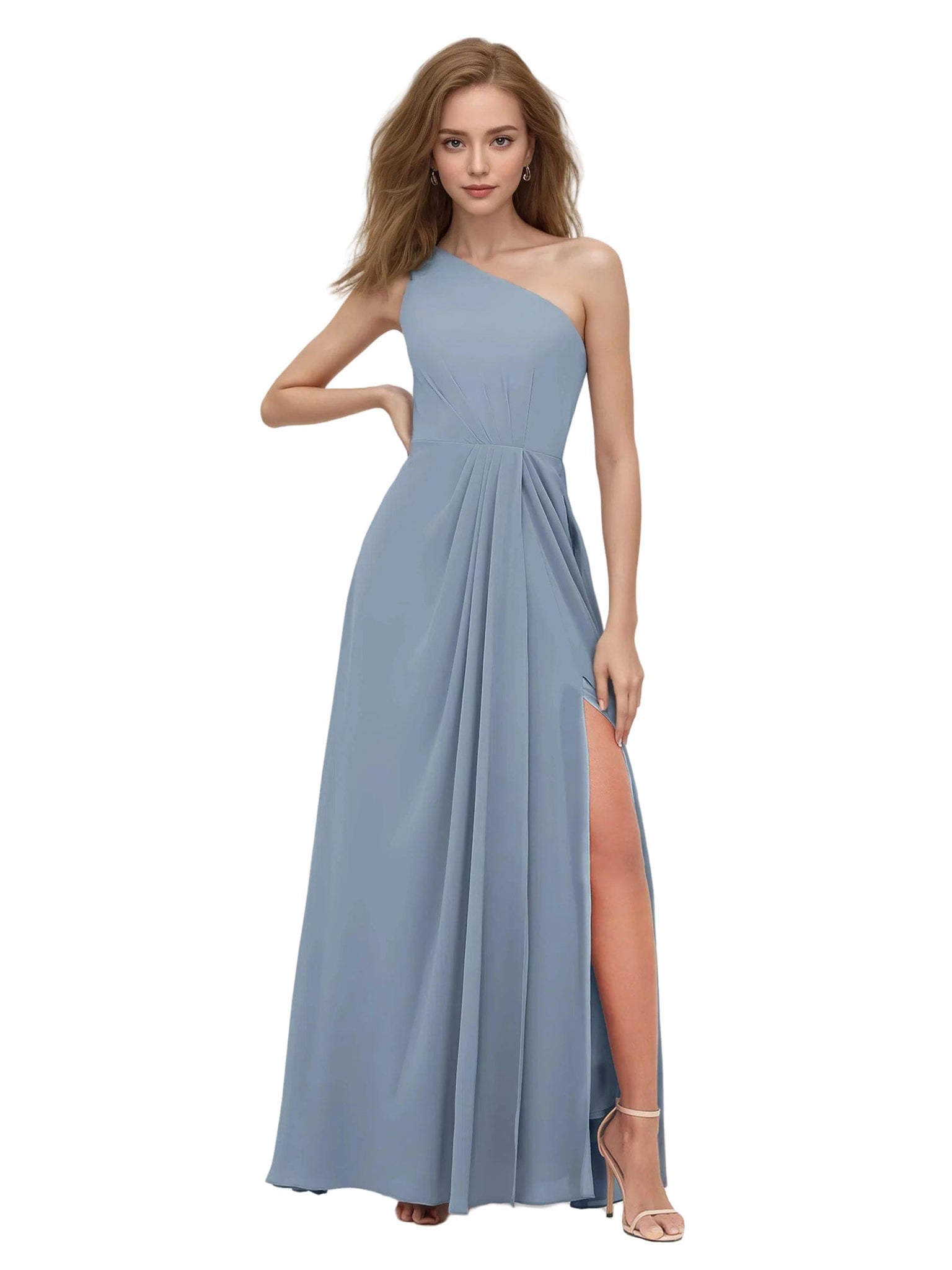 Robe avec Une Epaule Manches A-ligne en Mousseline