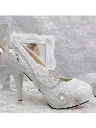 Women's Wedding Shoes Decorative Heel Wedding Heels Bridal Shoes With Beading WS0016