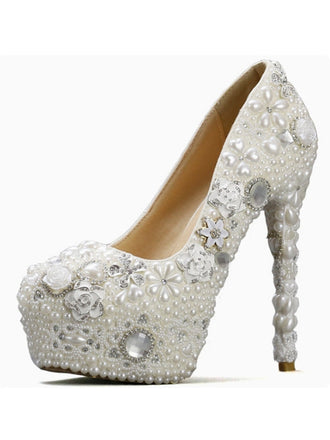 Women's Wedding Shoes Decorative Heel Wedding Heels Bridal Shoes With Beading WS0020