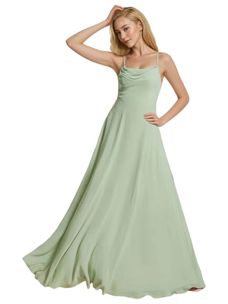Elegant Cowl Spaghetti Straps A-line Chiffon Floor-Length Bridesmaid Dresses
