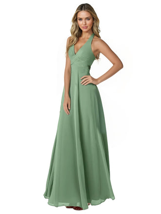 Robe sexy en mousseline de soie col en V longueur au sol