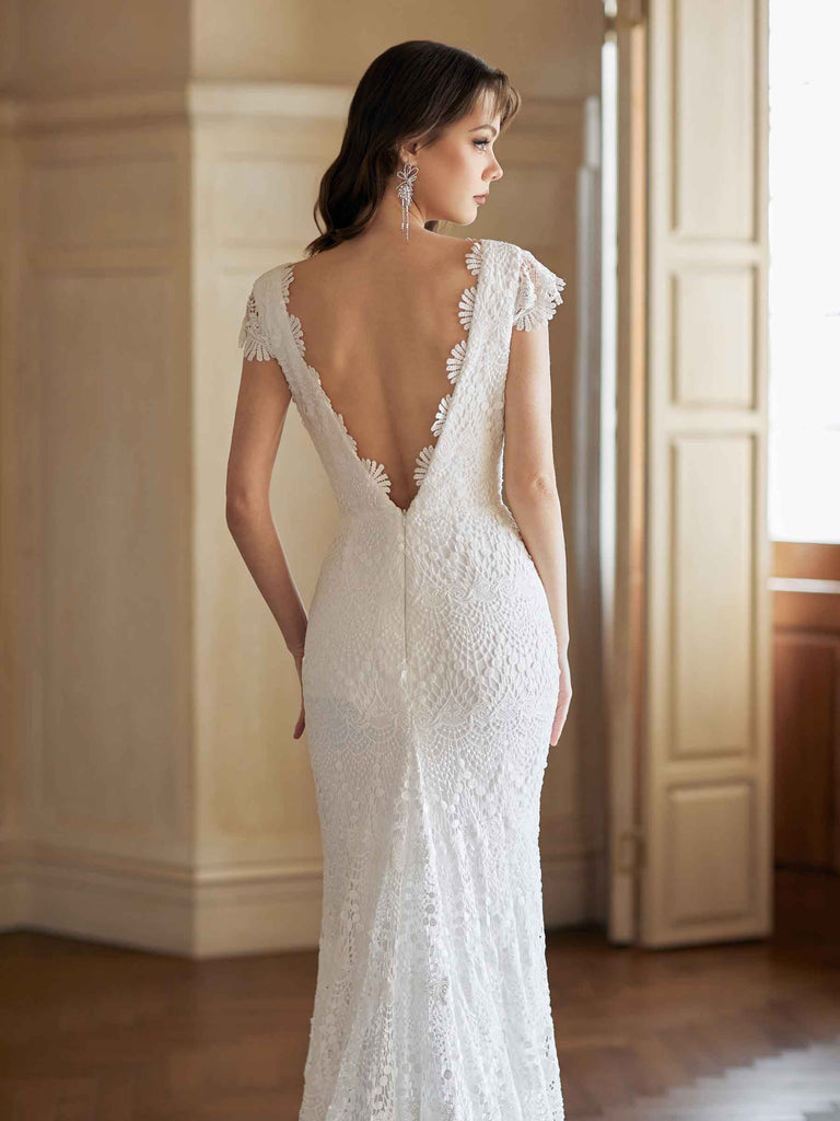 Robes de mariée sexy sirène dos nu col en V maxi longues dentelle