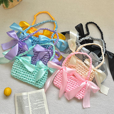 New bridesmaid satin bow shoulder bag hand-woven bag homemade silk satin bag