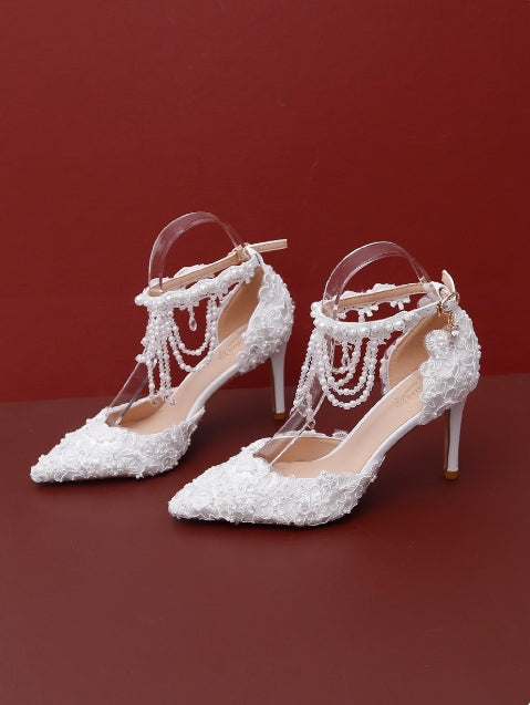 Women's Wedding Shoes Decorative Heel Wedding Heels Bridal Shoes With Beading WS0008