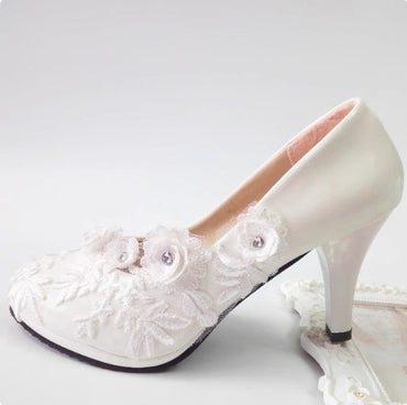 Women's Wedding Shoes Decorative Heel Wedding Heels Bridal Shoes With Beading WS0011