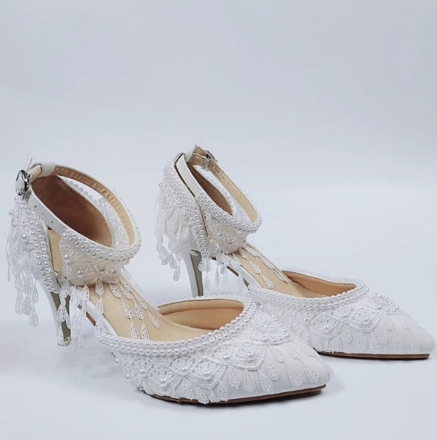 Women's Wedding Shoes Decorative Heel Wedding Heels Bridal Shoes With Beading WS0015