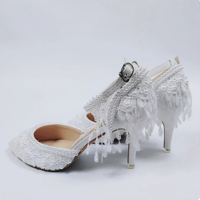 Women's Wedding Shoes Decorative Heel Wedding Heels Bridal Shoes With Beading WS0015