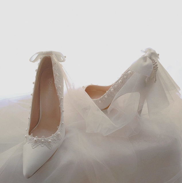 Women's Wedding Shoes Decorative Heel Wedding Heels Bridal Shoes With Beading WS0017