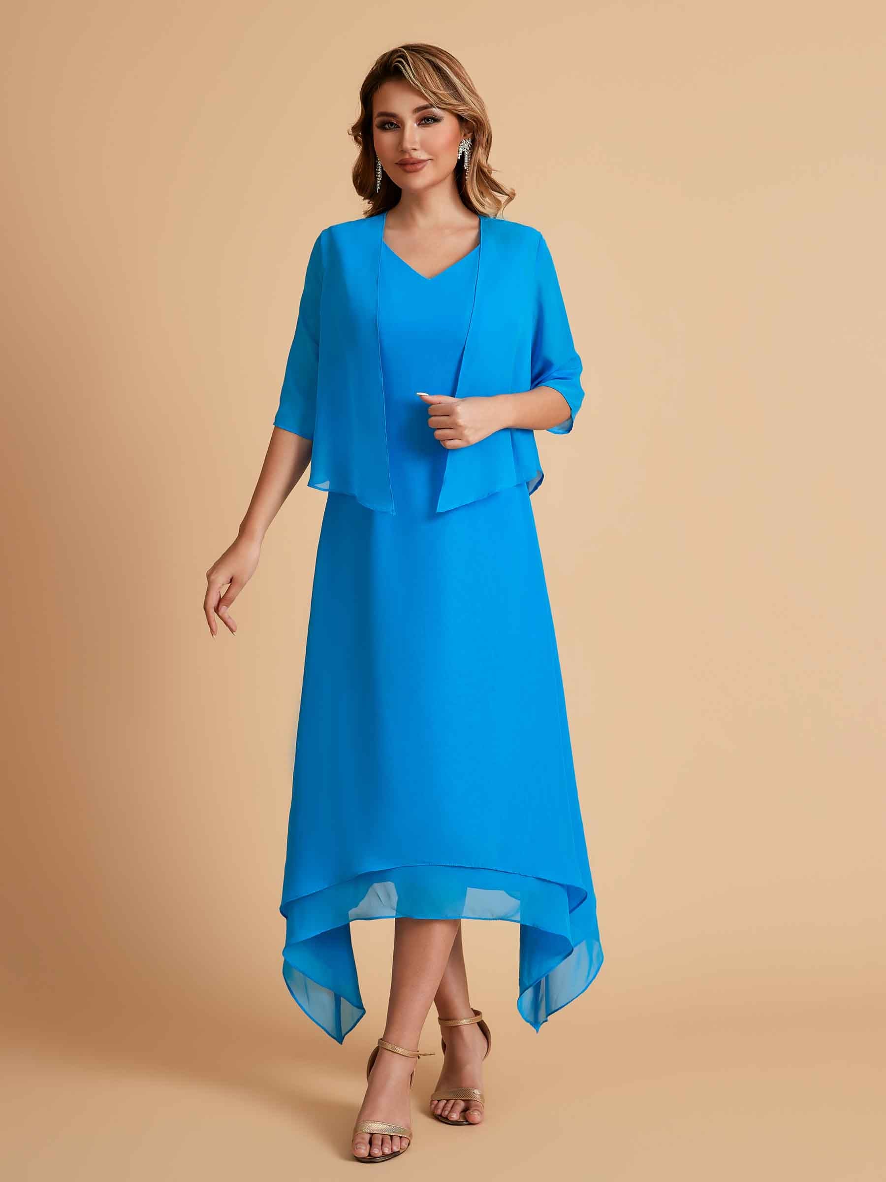 Robes de mère de la mariée élégantes en mousseline à manches courtes