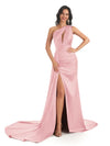 Blush Sexy fente sirène doux satin longues robes de demoiselle d'honneur