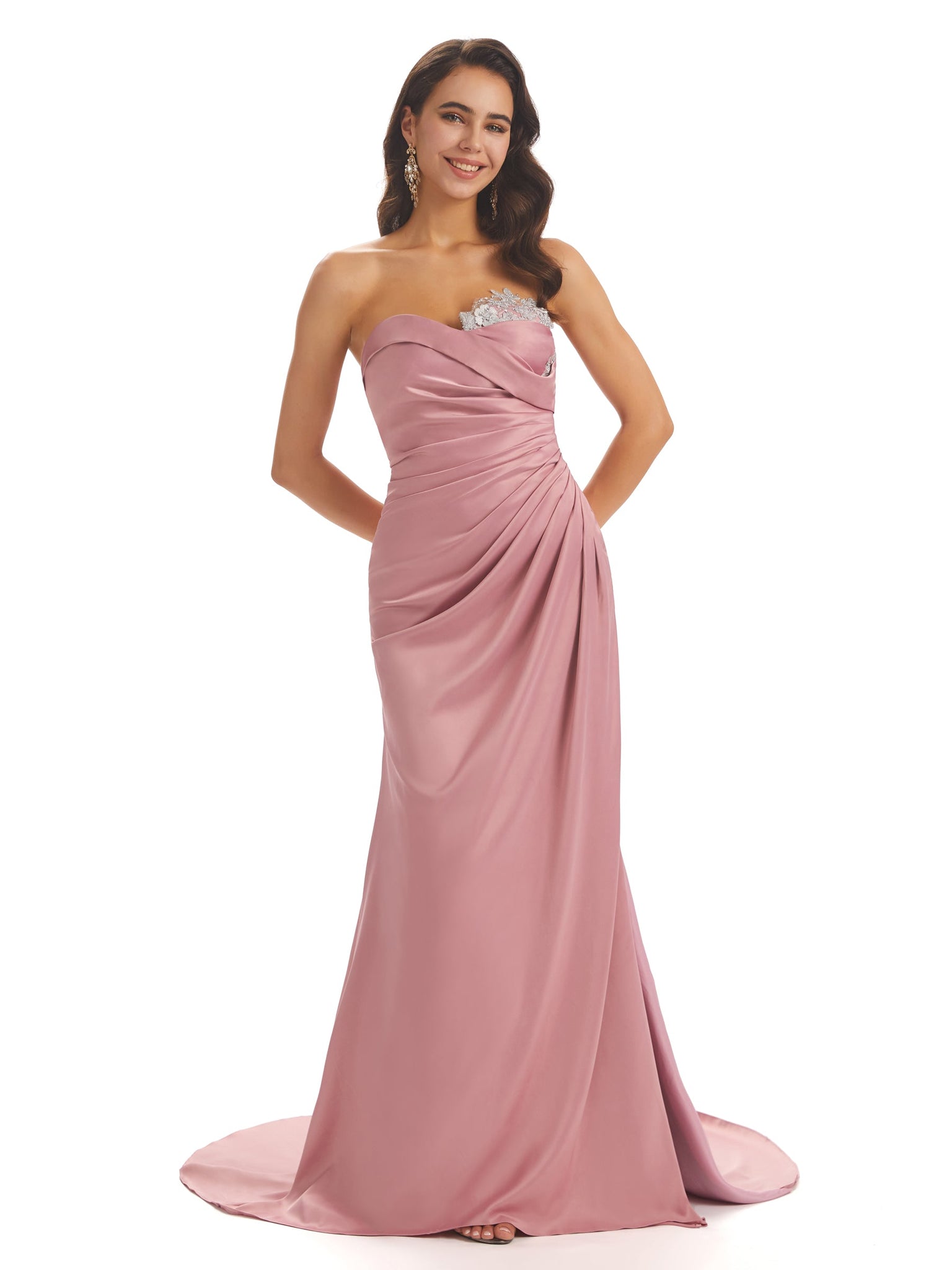 Robes de demoiselle d'honneur sirène longues sexy satin doux fente pour cocktail