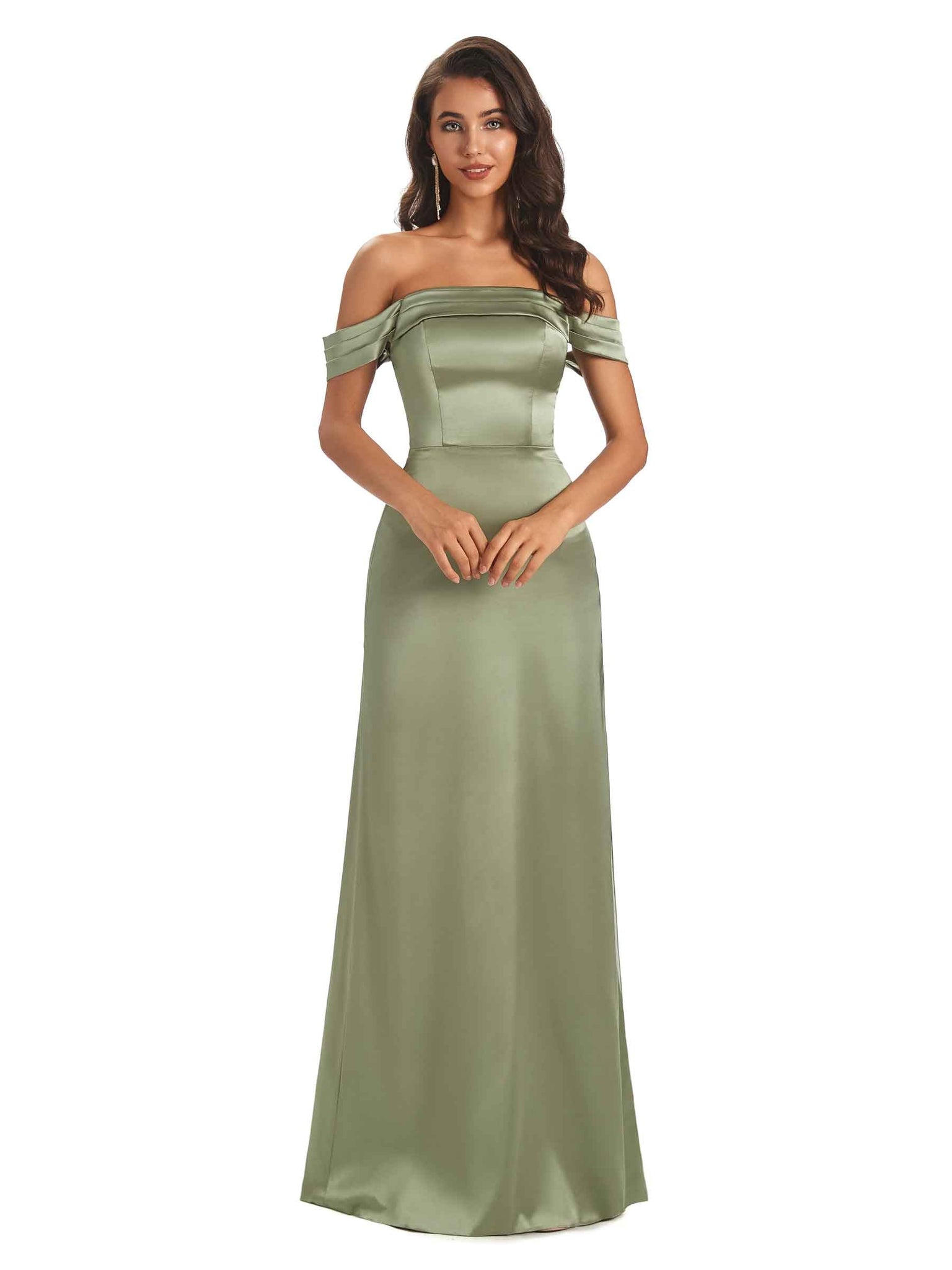 maxi Robes demoiselle d'honneur longues satin doux épaules dénudées tenue pour mariage