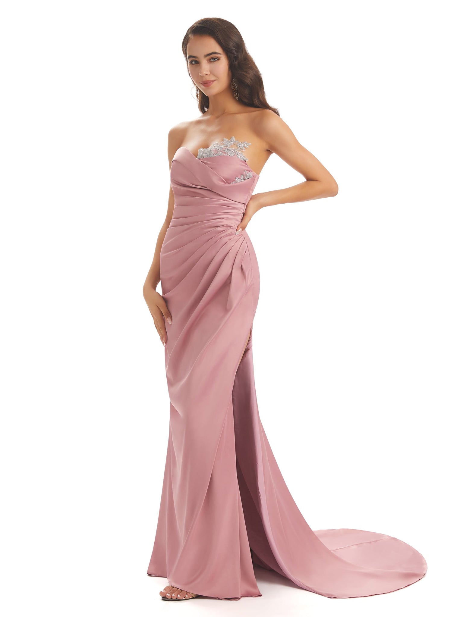 Robes de demoiselle d'honneur sirène longues sexy satin doux fente pour cocktail