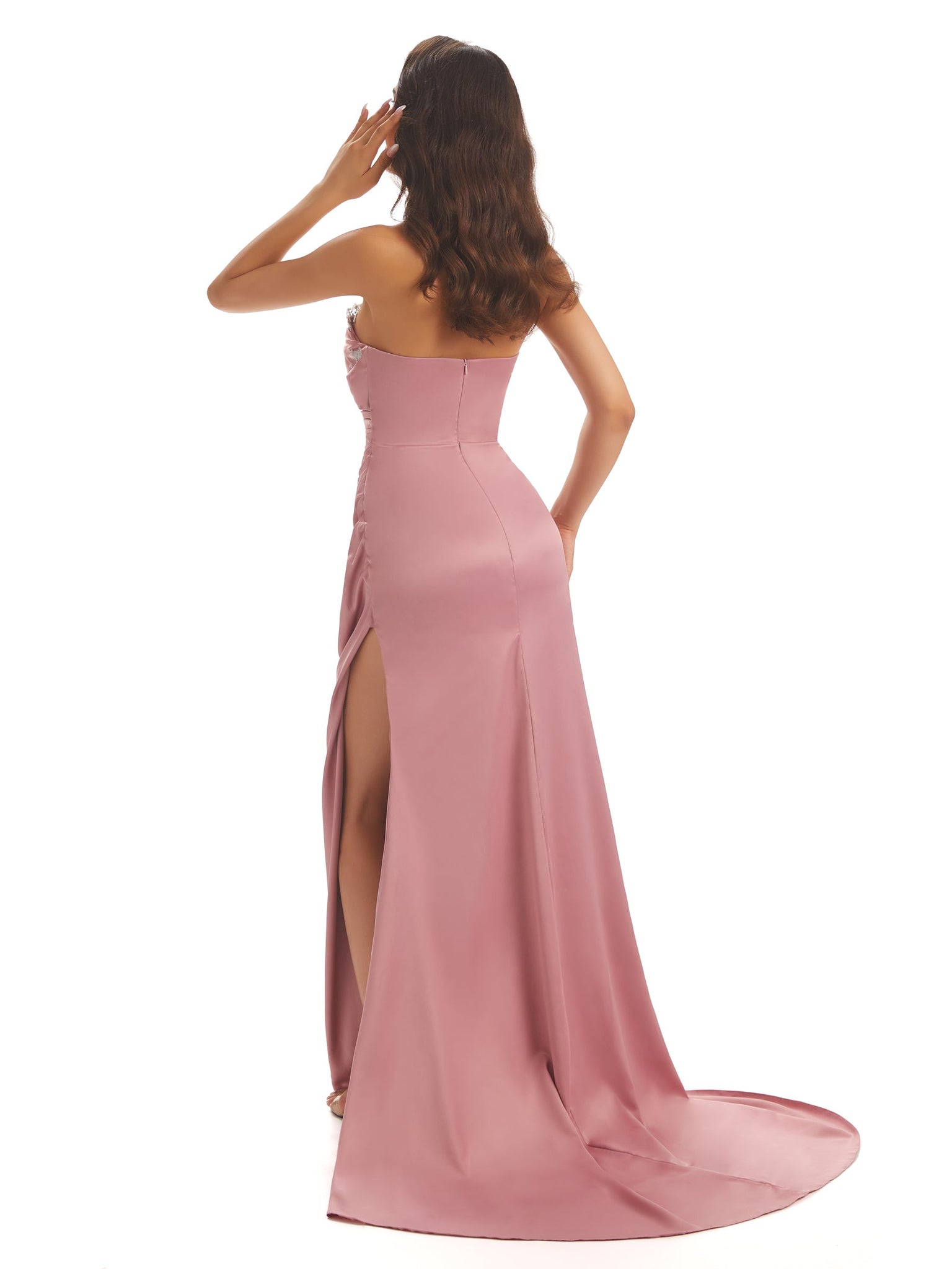 Robes de demoiselle d'honneur sirène longues sexy satin doux fente pour cocktail