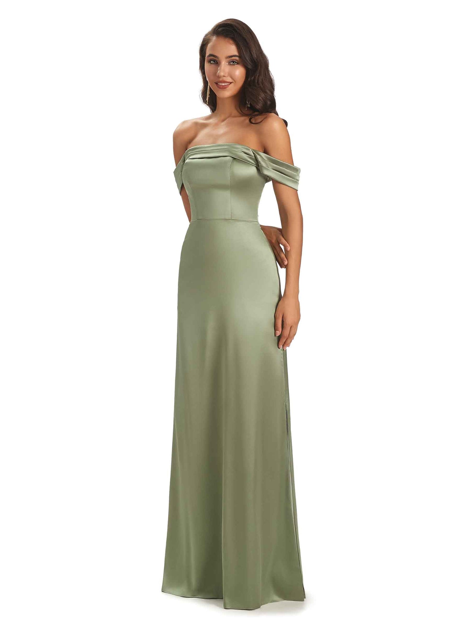 maxi Robes demoiselle d'honneur longues satin doux épaules dénudées tenue pour mariage