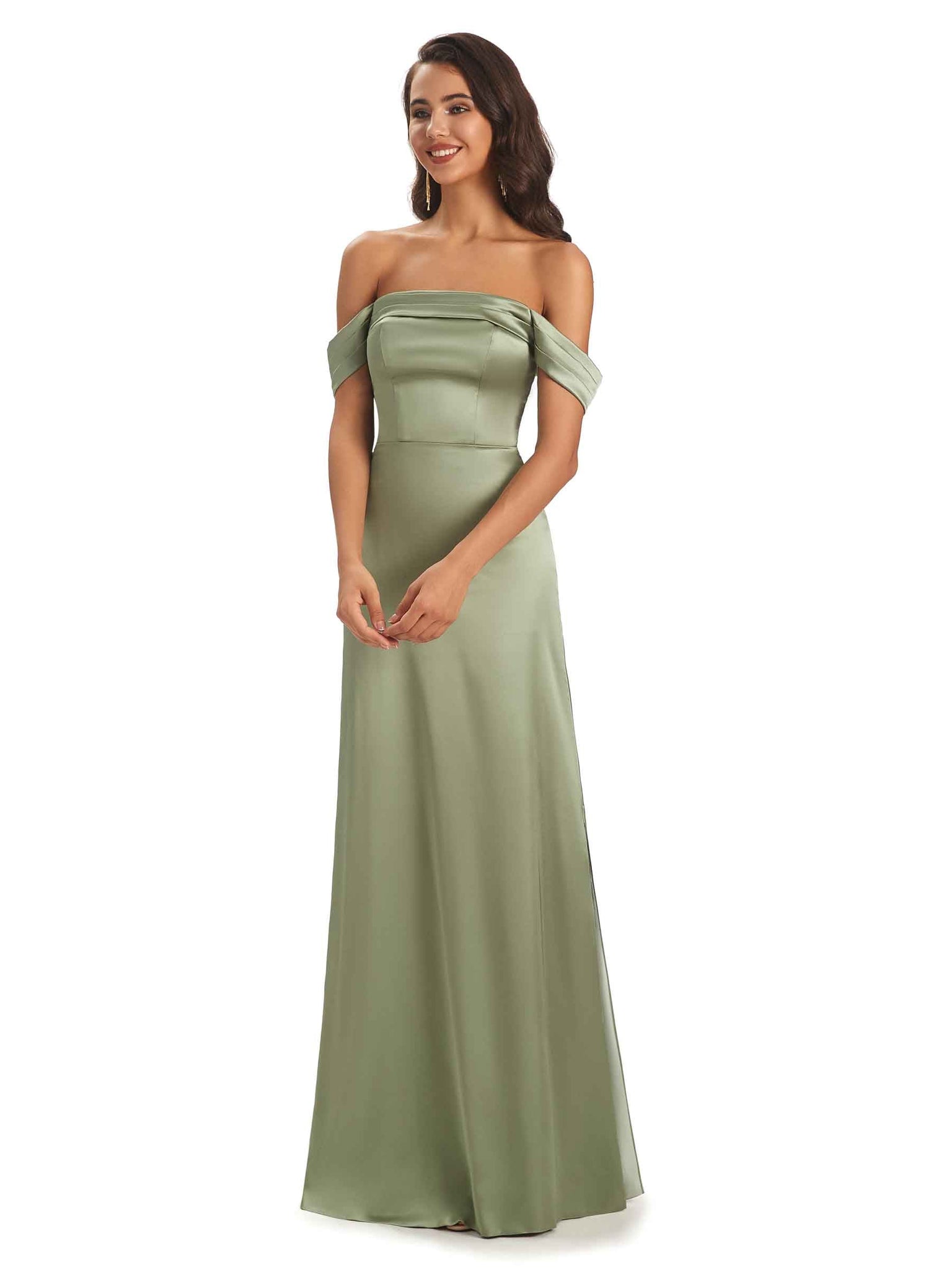 maxi Robes demoiselle d'honneur longues satin doux épaules dénudées tenue pour mariage