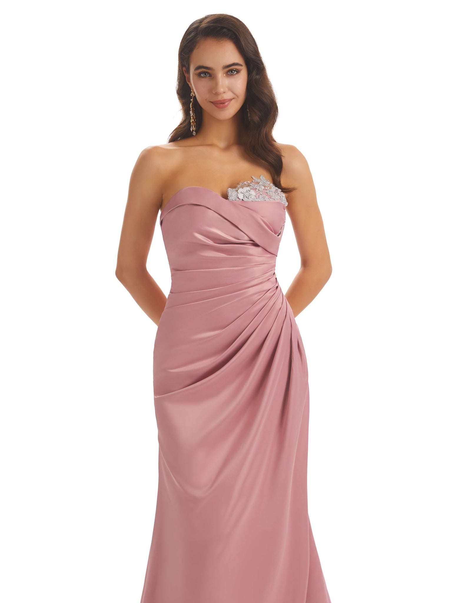 Robes de demoiselle d'honneur sirène longues sexy satin doux fente pour cocktail
