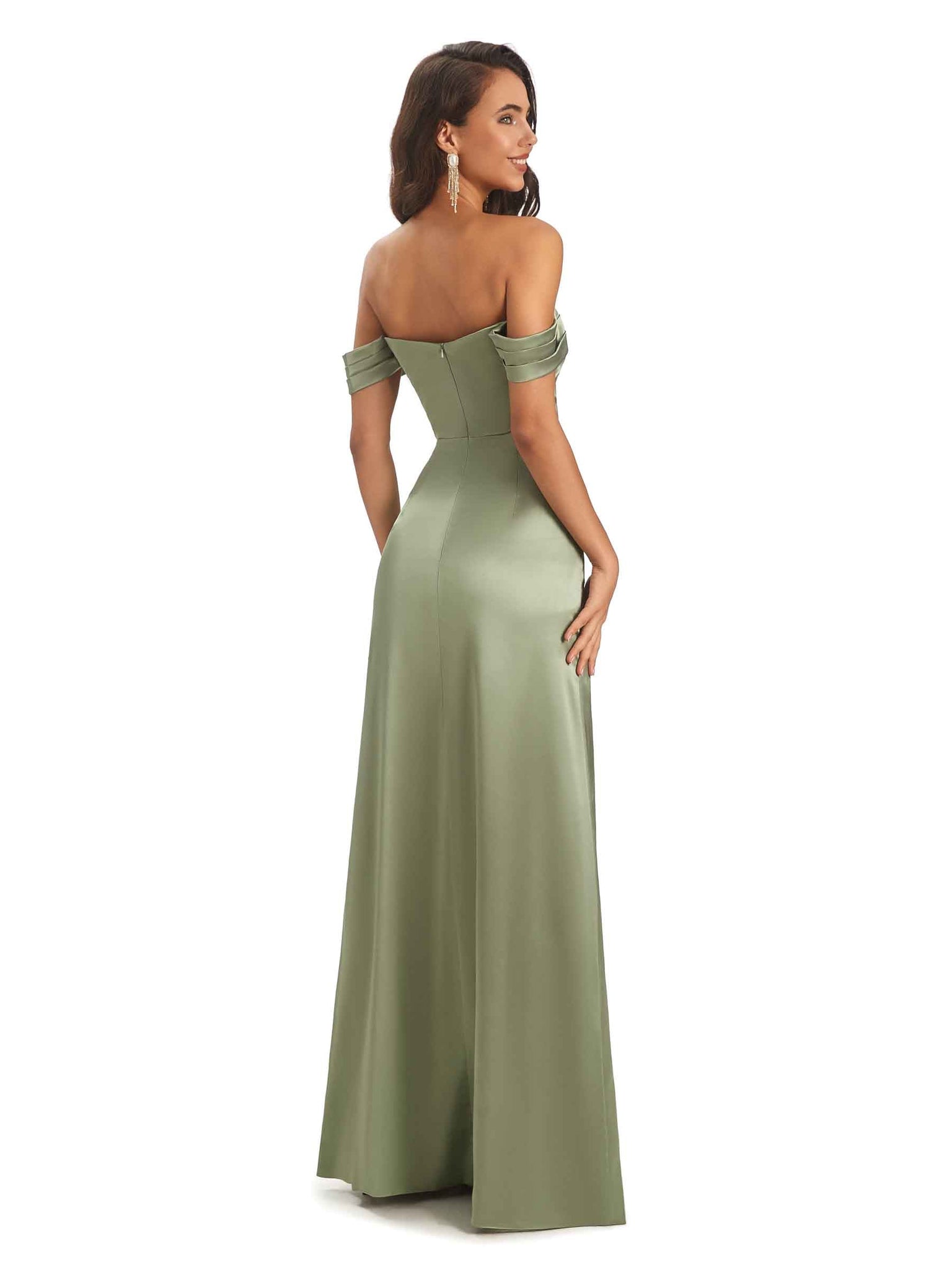 maxi Robes demoiselle d'honneur longues satin doux épaules dénudées tenue pour mariage