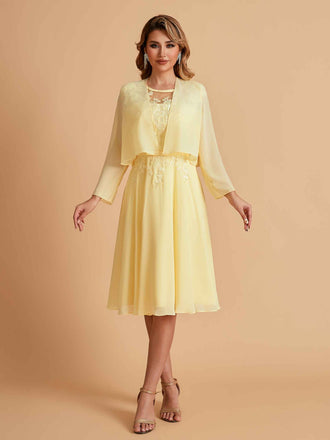 Robe de mère de la mariée courte et élégante en mousseline de soie trapèze