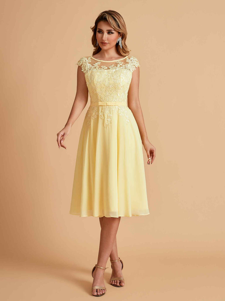 Robe de mère de la mariée courte et élégante en mousseline de soie trapèze