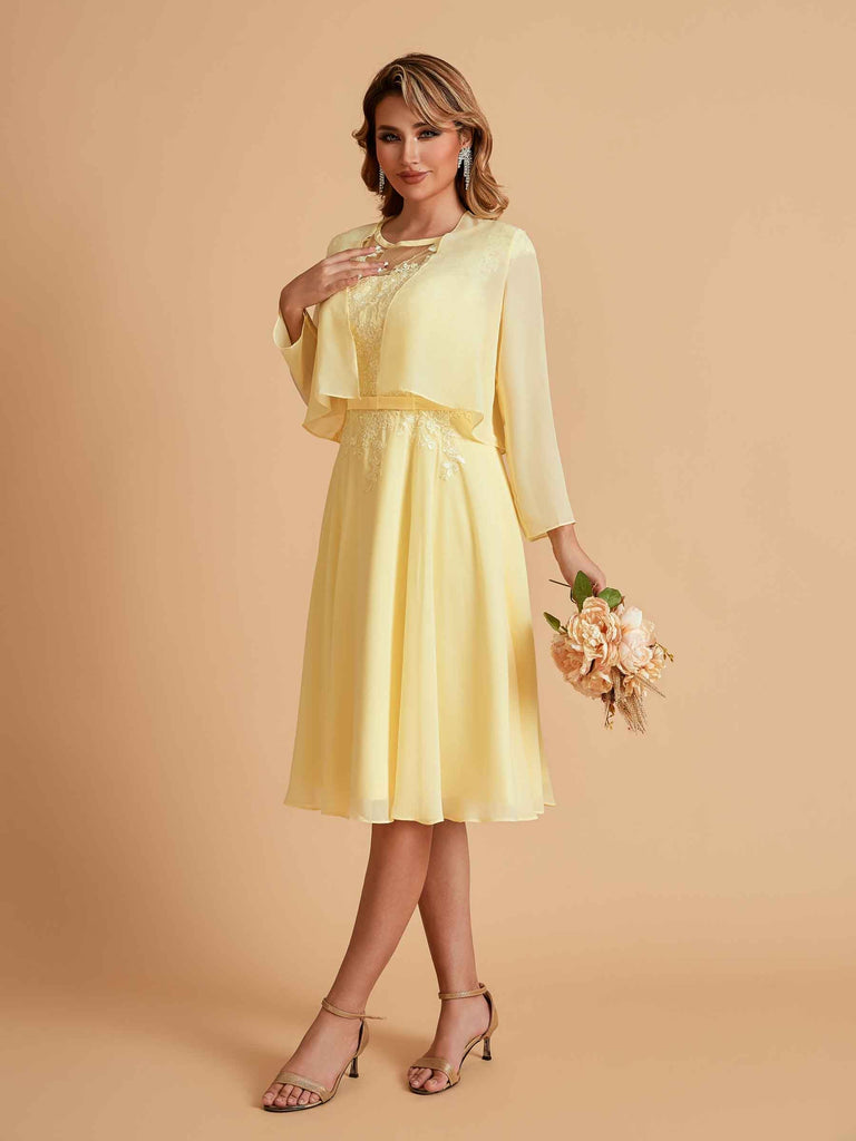 Robe de mère de la mariée courte et élégante en mousseline de soie trapèze