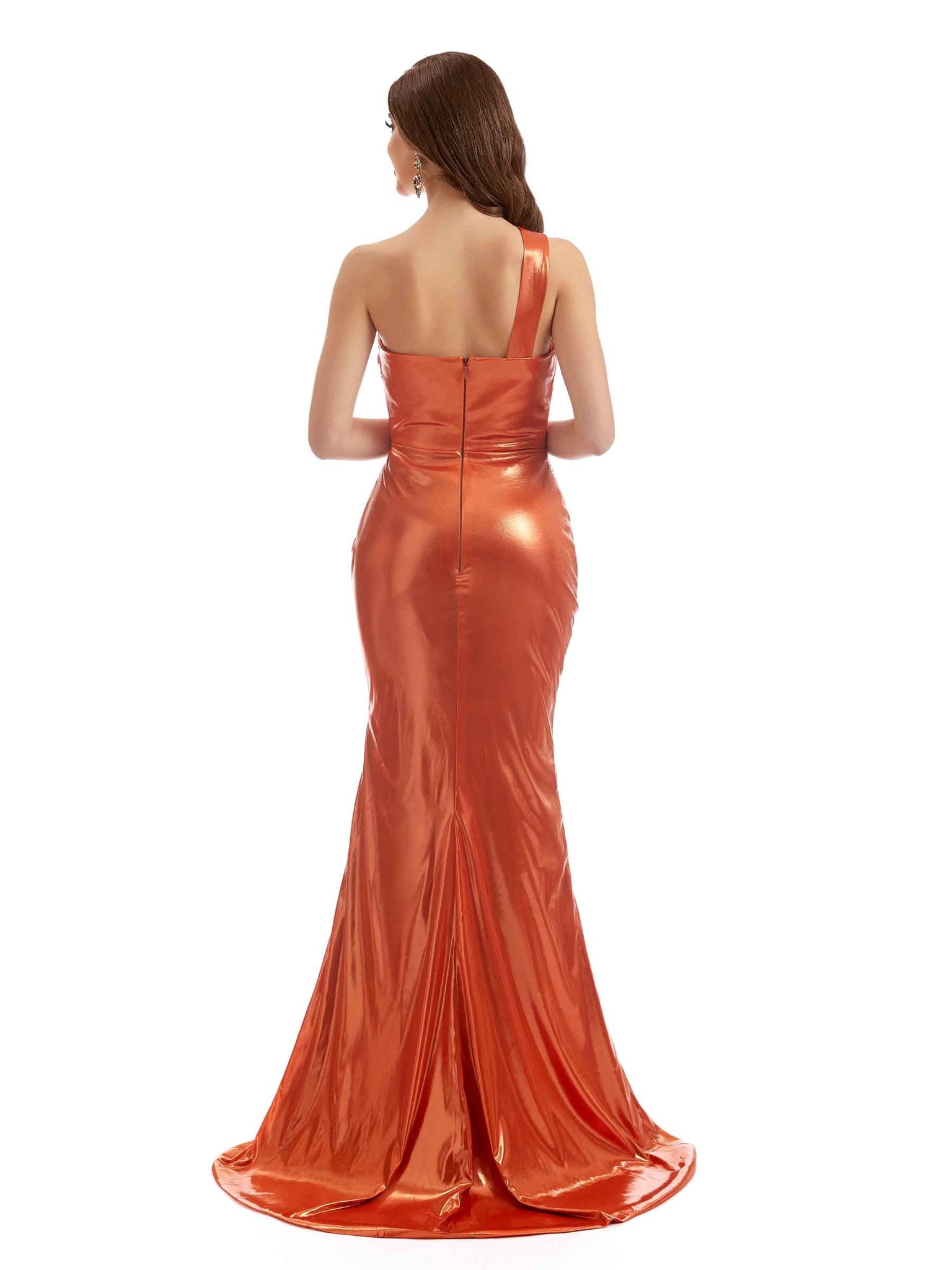 Robe sirène demoiselle d'honneur longue brillant extensible métallique une épaule