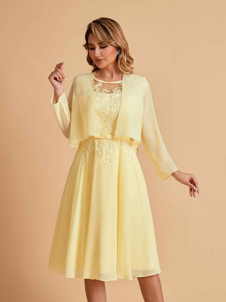 Robe de mère de la mariée courte et élégante en mousseline de soie trapèze