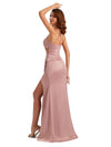 Robe longue en satin sirène sexy fente bretelles spaghetti chic pour femmes