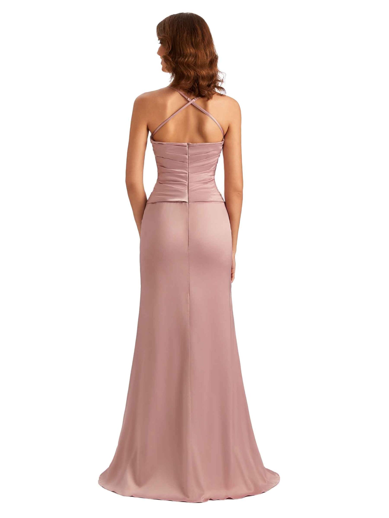 Robe longue en satin sirène sexy fente bretelles spaghetti chic pour femmes