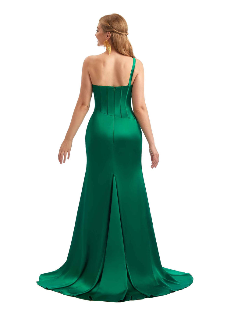 Hors de l'épaule robe invitée mariage longue en satin extensible bohème chic fente latérale