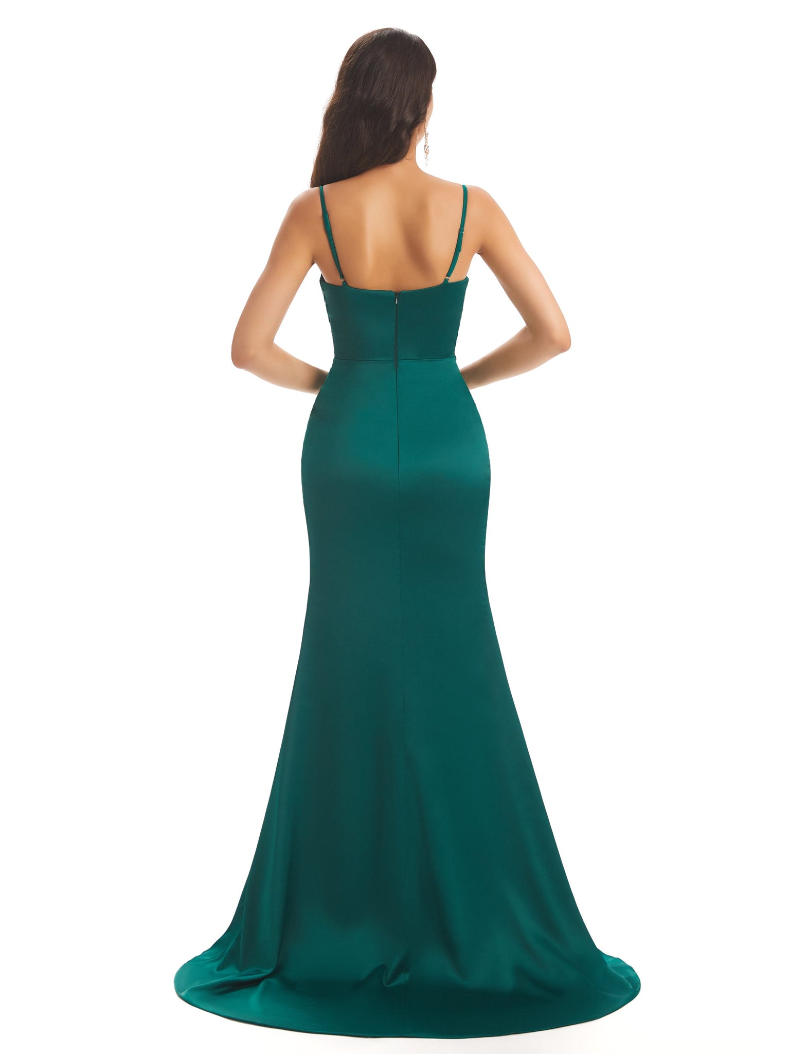 Tenue femme pour mariage sexy sirène en satin doux avec bretelles spaghetti
