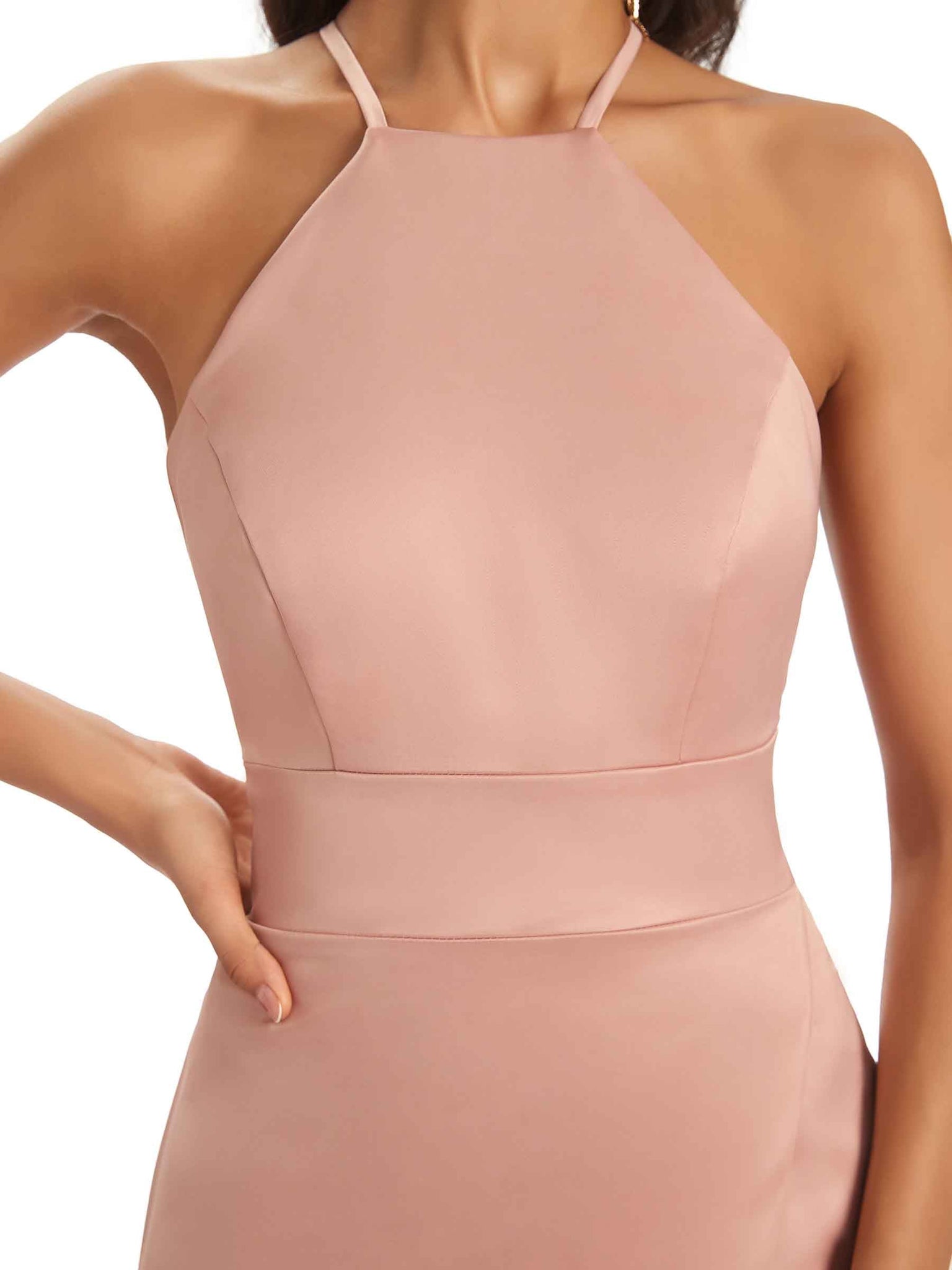 Robes demoiselle d'honneur longues sexy satin doux licou maxi fendue