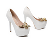 Women's Wedding Shoes Thin High Heels Pearls Bow Bridal Shoes,H25