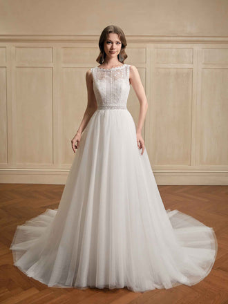 Sexy A-ligne Bateau Décolleté Dos Ouvert Maxi Longues Robes Mariée En Dentelle